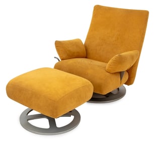 Ligne Roset Suede Upholstered Chair & Ottoman