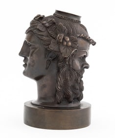 After the Antique Etruscan Two-Faced Bronze Vessel