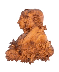 English Walnut Double Relief Portrait Wall Plaque