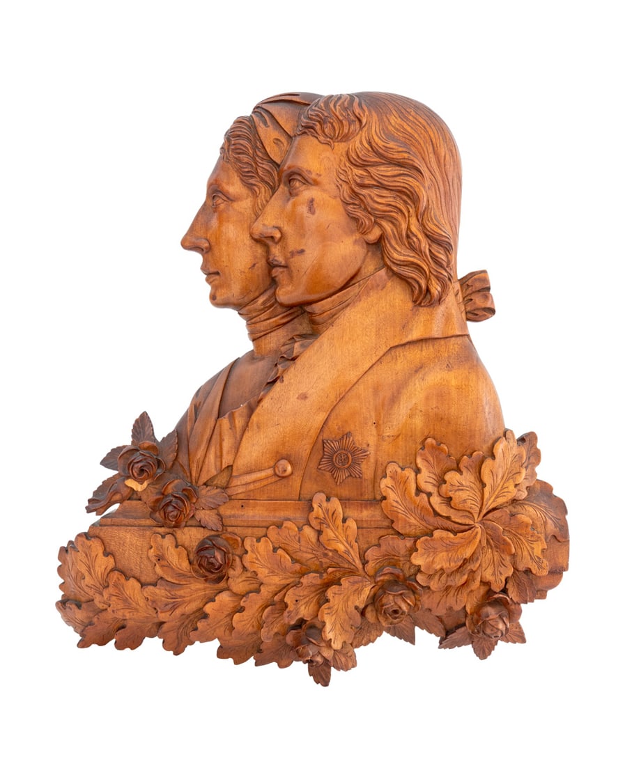 English Walnut Double Relief Portrait Wall Plaque (1 of 6)