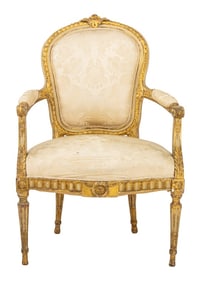 Louis XVI Style Giltwood Fauteuil, 19th C.
