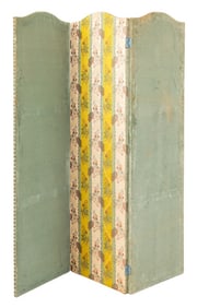 Silk & Blue Velvet Upholstered 3-Panel Screen