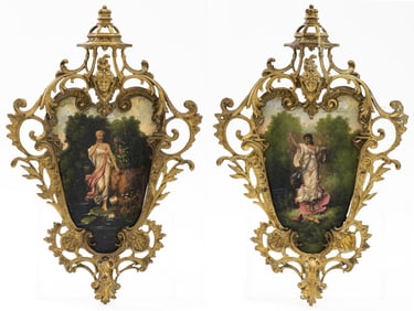 Oil Paintings in Ornamental Brass Frames, Pair