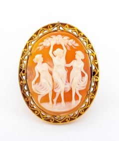 Vintage 14K Yellow Gold Shell Cameo Pin Pendant