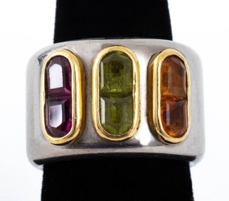 Titanium 18K Gold Multicolored Stone Ring