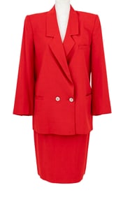 Christian Dior Red Two-Piece Skirt Suit Set
