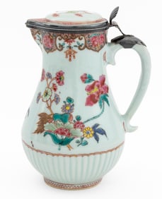 Chinese Silver Mounted Famille Rose Porcelain Ewer