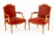 Louis XV Style Velvet Upholstered Armchairs, Pair