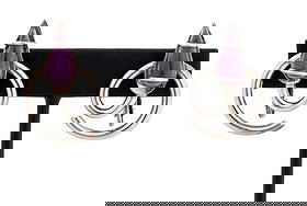 Taxco Mexican Silver & Amethyst Clip Earrings: Pair of Taxco Mexican Sterling Silver and Amethyst Clip Earrings, comprised of two pear shaped cabochon-cut amethyst stones; approx: 16 x 7 mm, marked: "HECHO EN MEXICO / 925" with maker's mark. Earri