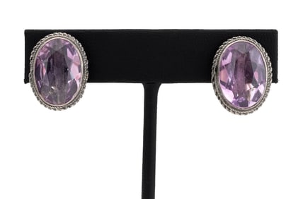 Victorian Silver Amethyst Clip Earrings