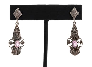 Victorian Style Silver Pink Sapphire Earrings
