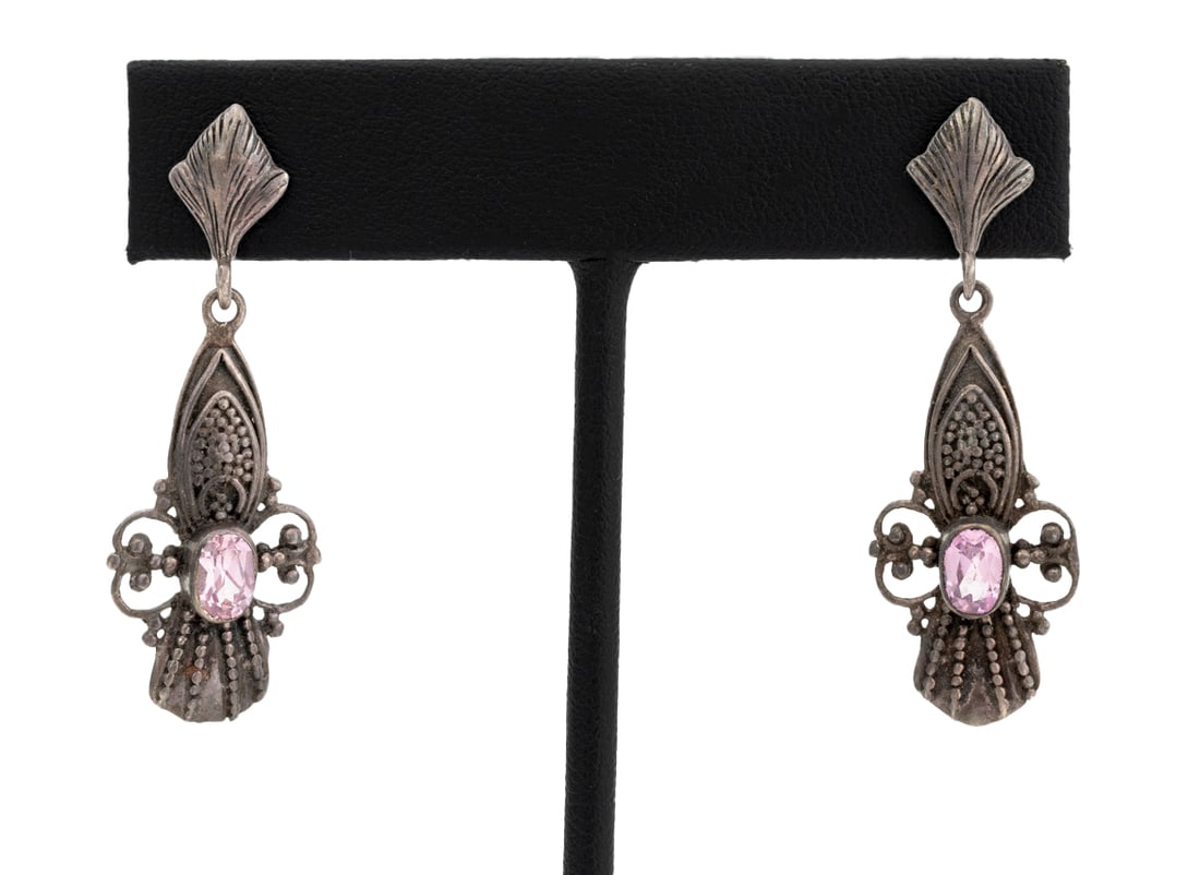 Victorian Style Silver Pink Sapphire Earrings (1 of 7)