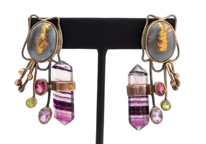 Artisan Silver Mixed Metal Colored Stone Earrings