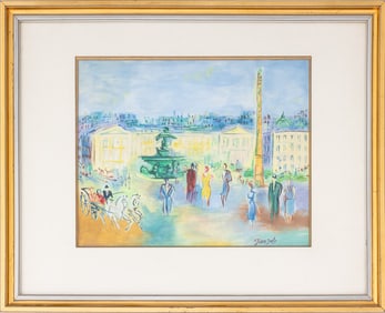 Place de la Concorde Scene Watercolor on Paper