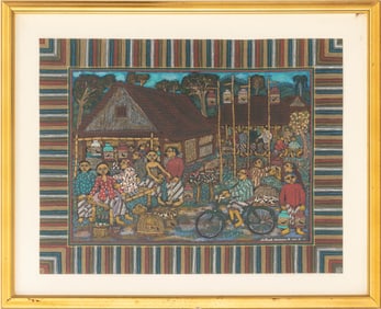 Sukamto Dwi Susanto Market Scene Gouache, 1996