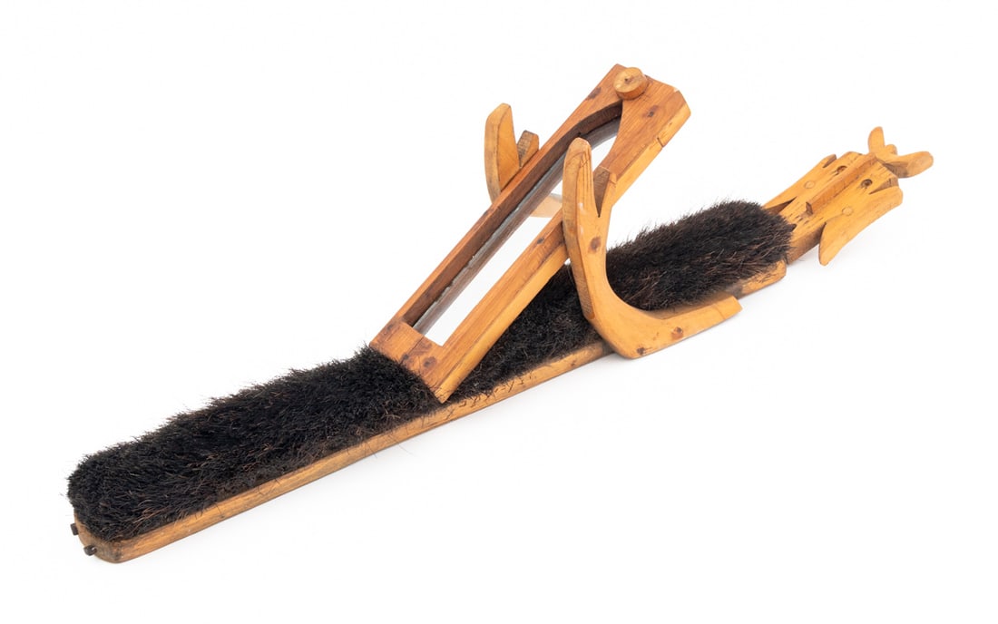 Folk Art Carved Wood, Bristle, & Mirror Sculpture (1 of 7)