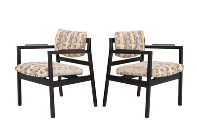 Knoll Style Ebonized Wood Armchairs, Pair