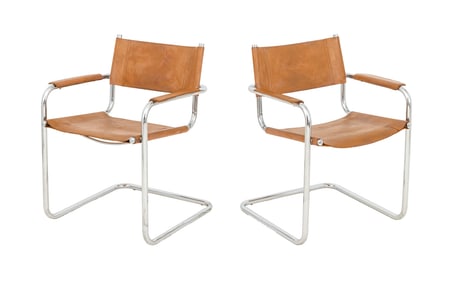 Marcel Breuer Style Leather & Chrome Armchairs, 2