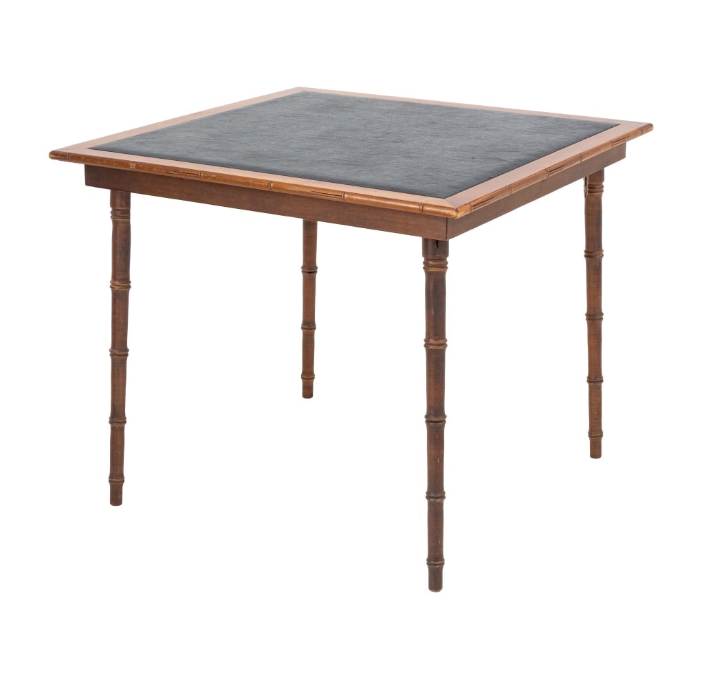 Contemporary Faux Bamboo Walnut Card Table (1 of 8)