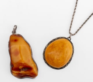 Modernist Sterling Silver and Amber Pendants, 2