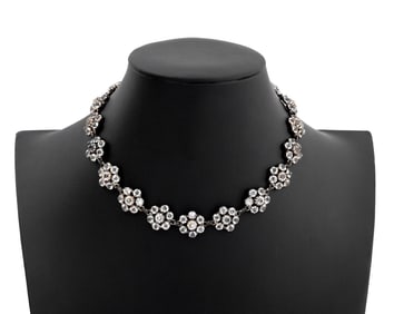 Vintage Sterling Silver Floral Paste Necklace