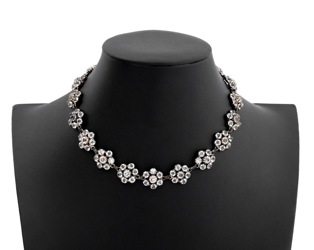 Vintage Sterling Silver Floral Paste Necklace (1 of 6)