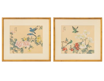 Chinese Bird & Flowers Composition Watercolors, 2