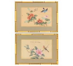Chinese Bird & Flowers Composition Watercolors, 2