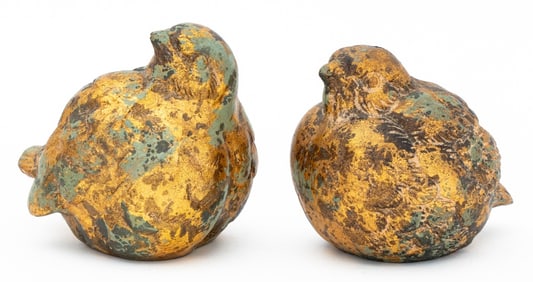 Chinese Bird Form Gilt Metal Sculptures, Pair