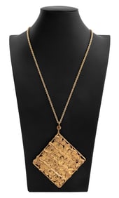 Brutalist Gold-Tone Metal Diamond Form Pendant