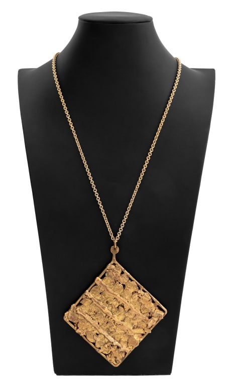 Brutalist Gold-Tone Metal Diamond Form Pendant (1 of 4)