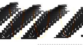 Modernist Brass Stacking Necklaces, 3: Set of Three Modernist Brass Stacking Necklaces, the infinity necklaces having abstract charms. Longest: 32" L. Provenance: From a Manhattan Collector. Keywords: Jewelry, Jewellery, Fashion, Metalwork