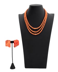 Coral Jewelry, 2 Pieces