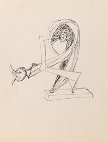 Seymour Lipton Sculpture Study Sketch Ink on Paper