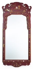 Chinoiserie Red Painted Beveled Glass Mirror