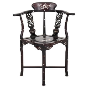Chinese Export MOP Inlaid Ebonized Corner Chair