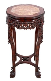 Chinese Hardwood and Marble Pedestal Table