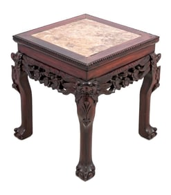 Chinese Hardwood and Marble Low Pedestal Table