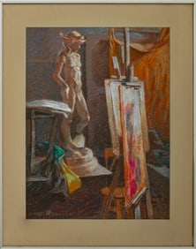 Philip Laughlin Atelier Scene Pastel on Board