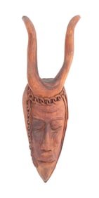 Illegibly Signed African Carved Wood Horned Mask