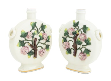 Italian Glazed Porcelain Moon Flask Vases, Pair
