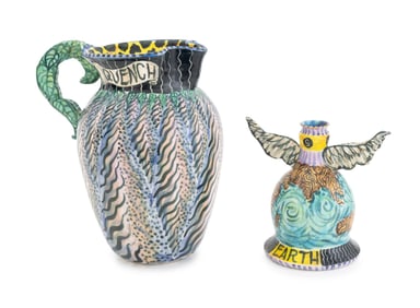 Matt Nolen Polychrome Glazed Art Pottery, 2 Pcs.