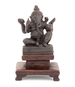 Indian Seated Ganesha Diminutive Patinated Bronze