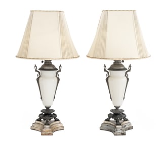 Louis XVI Style Glass Vasiform Table Lamps, Pair