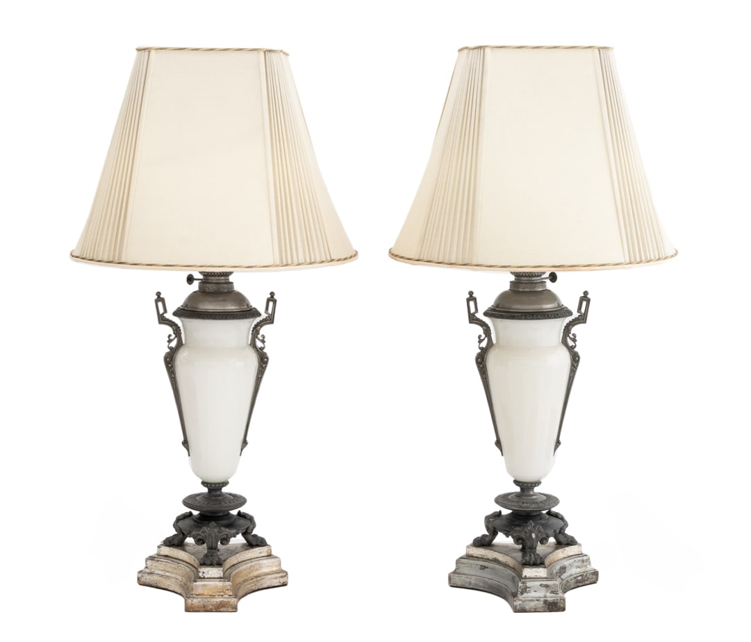 Louis XVI Style Glass Vasiform Table Lamps, Pair (1 of 8)