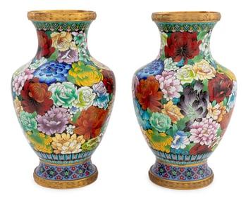 Chinese Floral Motif Cloisonne Enamel Vases, Pair