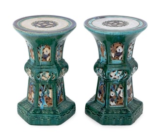 Chinese Sancai Glazed Ceramic Pedestals, Pair