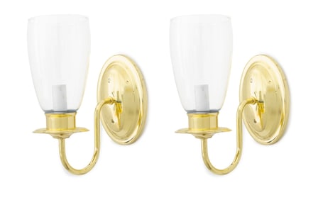 Brass Single-Arm Sconces, Pair