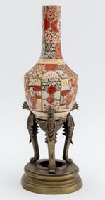 Japanese Satsuma Pottery Bottle Vase