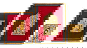 Russian Icons, 19th C., 3: Collection of Three Russian Icons, 19th century, comprising: Christ Pantocrater painted metal with gilt metal oklad, brass and enamel door-form traveling icon with scenes of Christ's life, mounted on